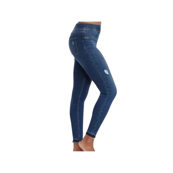 Spanx Womens Large Dark Wash Skinny Denim Leggings With Distressed Details - Picture 2 of 12